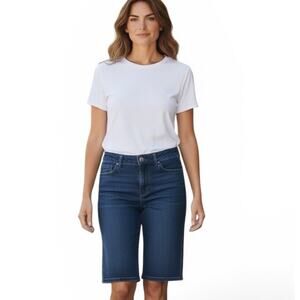 BandolinoBlu Women Bermuda Jean Shorts Indigo Wash Brass Button Classic Size 6